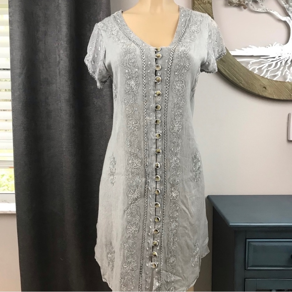 Coline Boho Floral Embroidery Dress S